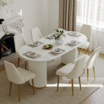 POVISON S&ouml;&ouml;gilaud ovaalne valge 160 cm 4 inimesele, k&ouml;&ouml;gilaud kaasaegne k&otilde;rgl&auml;ikega marmorist muster, stabiilne ja kriimustuskindel, Rooma sammas disain, lihtne kokkupanek, 160 x 90 x 75 cm (ilma toolideta)