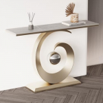 Konsolentisch, Sofatisch aus Rockboard, moderner Akzent-Eingangstisch, Flurtisch an der Wand, Tisch hinter der Couch, Foyertisch f&uuml;r Eingang, Wohnzimmer (Gold-C, 80 cm)