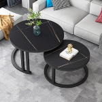 Runder Couchtisch aus Marmor, Set mit 2 Nisttischen f&uuml;r Wohnzimmer, stilvolle Beistelltische, moderne Heimb&uuml;ro-M&ouml;bel, elegante runde Couchtische