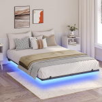 MAHANCRIS voodiraam 140 x 200 cm h&otilde;ljuv voodiraam Voodiraam LED ja laadimisjaamaga Puidust lamellitugi Kahekorruseline voodiraam magamistoas k&uuml;lalistetuppa musta ja puidu v&auml;rvi ABFHN637UE01