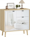 HOMCOM Sideboard Wohnzimmerschrank K&uuml;chenschrank mit 2-t&uuml;rigem Schrank 3 Schubladen und verstellbarem Regal, moderner Stil Sideboard Ess- und Wohnzimmer, 80 x 35 x 77 cm, valge