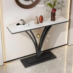 Konsolentische f&uuml;r Flur und Eingangsbereich, schlanke Ablage hinter dem Sofa, Marmor-Spiegel-Display, moderner Eingangstisch, Konsolentisch, kompakter Beistelltisch mit geometrischem Metallg