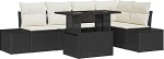 Rantry 6-teilige Garten-Sofa-Set mit Kissen Schwarz Poly Rattan Gartenlounge Model3357920
