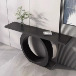 Moderner Konsolentisch f&uuml;r den Eingangsbereich - Einzigartige runde Marmorplatte und -fu&szlig; - Stilvolles, 120 cm (47,2 Zoll) gro&szlig;es schwarzes Flurm&ouml;belst&uuml;ck f&uuml;r Wohnzimmer, Wohnaccessoires, pl