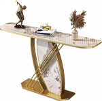 Generisch Moderner Konsolentisch f&uuml;r den Eingangsbereich - 12 mm Dicke Tischplatte, stabiles Gestell, stilvoller Beistelltisch f&uuml;r Wohnzimmer, Flur und B&uuml;ro (Gold & Beige, 120 x 30 x 80 cm)