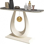 Schmaler Konsolentisch mit Rockboard-Platte und robustem Eisengestell, stilvoll abgerundeten Kanten und geschwungenen Seiten, schicken goldenen Akzenten f&uuml;r Eingangsbereich, Flur, Foyer - We