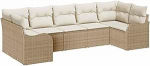 7-teiliges Garten Sofa Set mit Kissen Beige Poly Rattan, 2-Sitzer Garten Sofa mit Kissen Beige Poly Rattan Gartenlounge Model3345851