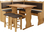 Miki Corner Bench Set, Alder Wood, Corner Bench Group Consists of Kitchen Corner Bench, 2 x Stools, Table, Choice of Colours, Dining Room Bench (Alder, Peru 05)