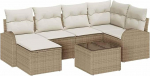 7-teiliges Garten-Sofa-Set mit Kissen Braun Poly Rattan, 2-Sitzer Garten-Sofa mit Stauraum & Kissen Beige Poly Rattan Gartenlounge Model3354790