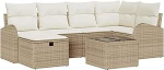 7-teiliges Garten Sofa Set mit Kissen Beige Poly Rattan, 2-Sitzer Garten Sofa mit Stauraum & Kissen Beige Poly Rattan Gartenlounge Model3360422