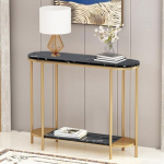 Schmaler Konsolentisch, 2-stufiger Sofatisch, Kleiner Flur-Beistelltisch, Eingangstisch mit abgerundeten Ecken f&uuml;r Eingang, Foyer, Flur (Gold 2,80 cm)