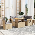 Set Schlafsofa, 6-teiliges Gartensofa-Set mit beigefarbenen Kissen aus Polyrattan, Sofa f&uuml;r Wohnzimmer, Gartensofa, modernes Sofaset f&uuml;r den Au&szlig;enbereich, M&ouml;bel Modell 3273523