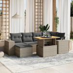 Gartensofa-Set 7-teilig mit grauen Kissen aus Polyrattan M&ouml;bel, Set Schlafsofa Wohnzimmer Sofa Garten, Set Modernes Sofa f&uuml;r Outdoor, Outdoor-M&ouml;bel M1