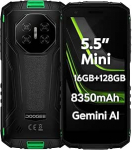 DOOGEE Mini Outdoor Smartphone Fire 3 Pro, 5,5-tolline HD+ kompaktne korpus ja libisemiskindel disain, 16GB + 128GB (2TB SD), 8350mAh kauakestev aku, Gemini KI, 16MP + 8MP kaamera, IP68 p&otilde;rutuskindel mobiilne