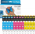 LOSMANN CLI-526 printerikassetid, mis &uuml;hilduvad Canon 525 526 tindikassetiga PIXMA MG5140 MG5350 MG5150 MG5250 IP4850 IP4950 IX6550 MX885 MX715 MG6150 MG6250 MX895 MG815 0 MG8250 (12-pakk)