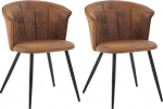 MEUBLE COSY Dining Room Chairs Set of 2 Kitchen Chairs Retro Upholstered Chairs with Armrests Vintage Artificial Suede Seat Metal Legs Brown