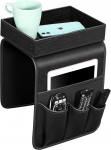 SITHON Sofa Armrest Organiser with Shelf Tray, [Non-Slip] Faux Leather Chair Couch Armrest Organiser with 5 Pockets for iPad, Magazines, Remote Control, Mobile Phone, Including Gift Box, (Black)