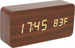 LED Table Clock Wood Look, Alarm Clock Digital Radio Clock, Digital Alarm Clock with 3 Brightness Levels, Electronic Clock, Table Clock with Temperature and Humidity Display, Living Room, Office,