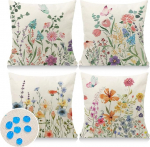 Cirzone Outdoor Cushion Decorative Waterproof 4 Cushion Covers Spring 45 x 45 cm Garden Cushion Weatherproof Colourful Flowers and Butterflies Cushion Cover for Home Sofa Garden