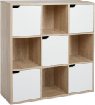 Meerveil Bookcase, Bookcase, Storage Shelf, 9 Compartments with 5 Doors, Modern Style, Suitable for Office, Study, Living Room, Corridor and Other Rooms, Oak.