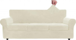 ZNSAYOTX Luxus-Samt-Couchbezug, 4-teilig, Stretch-Sofabez&uuml;ge f&uuml;r 3 Kissen, dick, weich, gro&szlig;, rutschfest, f&uuml;r Hunde, Haustierm&ouml;belschutz (Beige), 231 cm - 279,4 cm (3 Kissen)