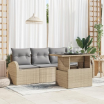 Rantry 5-teilige Garten Sofa Set mit Kissen Beige Poly Rattan, 2-Sitzer Garten Sofa mit Stauraum & Kissen Beige Poly Rattan Gartenlounge Model3357283