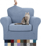 YEMYHOM Latest Checked 2 Pieces Chair Covers for Living Room, High Stretch Thickened Chair Covers with Armrests, Non-Slip Elastic Sofa Couch Slipcover (Small, Light Blue)