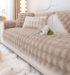 LUZBOSE Plush Sofa Cushion Super Soft Thickened Plush Cushion Non-Slip Leather Sofa Cover Sofa Towel Sofa Cover (90x160cm, Khaki)