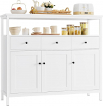 FirFurd Sideboard Kitchen Cabinet with 3 Drawers 3 Doors, Kitchen Chest of Drawers, Buffet Cabinet for Kitchen, Living Room, Dining Room, Adjustable Shelf, 108 x 38 x 98.5 cm, White