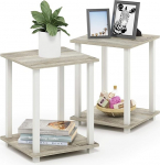 Furinno Simplistic Sofa Table, Coffee Table, Side Table, 2 Levels, Sonoma Oak/White