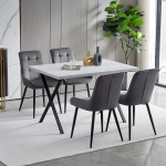 CLIPOP Dining Room Group Dining Table with 4 Chairs Set, Rectangular Kitchen Table, Dining Table, 120 cm and Velvet Padded Kitchen Chair, Table Chair for Living Room, Dining Room, Kitchen, Grey Dining