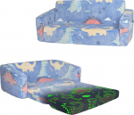 Laste diivan kokkupandav 2-in-1, eriti suur laste diivan, mis helendab pimedas koos unefunktsiooniga, laste tool lastetuppa, m&auml;ngutuppa, sinine dinosaurus