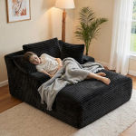 Luudeta diivan Kaasaegne n&ouml;&ouml;riga diivan magamisfunktsiooniga - Cloud diivan koos Chaise Longue'ga, 3 padjaga, mugav diivan diivan elutuppa, ei vaja kokkupanekut - must