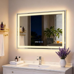 YU YUSING Vannitoa peegel koos valgustusega 80 x 60 cm Vannitoa peegel uduvastase 3 valgusv&auml;rviga timmitav seinapeegel metallraam koos puutetundliku l&uuml;litiga LED-peegel koos kellan&auml;itajaga IP44 vertikaalne h&otilde;bedane