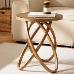 Puidust k&uuml;ljelaud, elutoa laud, &uuml;mmargune, k&uuml;ljelaud, k&otilde;rge kui voodilaua v&otilde;i diivanilaud, v&auml;ike &uuml;mmargune kaasaegne laud 3 elliptilise jalaga, kaasaegne talum&ouml;&ouml;bel, l&auml;bim&otilde;&otilde;t 45 x 55 cm