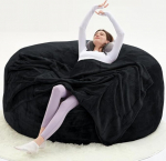 Generisch Soja tool t&auml;iskasvanutele, Bean Bag t&auml;iteainega, Storage Foam Chair, Giant Bean Bag super pehme karusnahaga, elutoa m&ouml;&ouml;bel, sobib magamistuppa (must, 150 cm x 150 cm (XL))