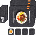 Aramox Filz-Tischset, Tassenunterlage-Set mit Gabeltasche, Hitzebest&auml;ndige Essmatte f&uuml;r K&uuml;chentisch, 140 Grad Fahrenheit (Dunkelgrau)