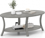 COSTWAY kohvilaud, ovaalne elutoa laud riiulitega, 2-korruseline k&uuml;ljelaud, diivanilaud, kohvilaud elutuppa, kontorisse, vastuv&otilde;turuumi, 111 x 60,5 x 47 cm (Hall)