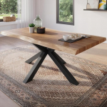 S&ouml;&ouml;gitoa laud 160 x 85 cm, massiivne akaatsiapuit, naturaalset v&auml;rvi lauaplaat, ehtsa vineeriga, musta raamiga spider, puu servaga laud