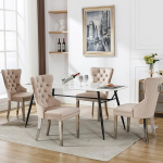 Komplekt 4 s&ouml;&ouml;gitoa tooli, elutoa toolid, millel on unikaalne uksekloppija seljal, polsterdatud toolid naelapeaga, metallist tugijalad, sametist k&ouml;&ouml;gitooli kate (beež, komplekt).