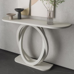 Stiilne piimjas valge konsoollaud Geomeetrilise metallraamiga kitsas sissep&auml;&auml;sulaud, mis on ideaalne diivani taha v&otilde;i aksentiks elutoa fuajees (80 cm).