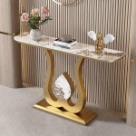 "Moderner schmaler Konsolentisch f&uuml;r das Wohnzimmer - 100 cm gro&szlig;er Akzenttisch f&uuml;r Eingangsbereich, Flur und hinter dem Sofa - stilvolles Gold-Finish, platzsparendes Design"
