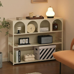Konsolentisch im Eingangsbereich, 3-stufiges offenes Aufbewahrungsregal aus Metall mit Bogendesign, minimalistisches Ausstellungsregal, B&uuml;cherregal, f&uuml;r Wohnzimmer, Schlafzimmer, B&uuml; Cream 100*30*80cm