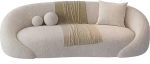 Modernes Multi-Sitzer-Sofa- und Stuhl-Set, Mitte des Jahrhunderts, gepolsterte Couch mit Holzbezug, stilvolles Wohnzimmerfell, 1,7 m gebogener Tisch und Stuhl