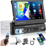Hikity 1 DIN autoraadio 7-tolline HD k&auml;sitsi laiendatav puuteekraaniga raadio Carplay Android Auto traadita t&uuml;&uuml;p-C TF kaart AUX Bluetooth FM 2USB kiirlaadimine AUX SWC Mirror Link Mic