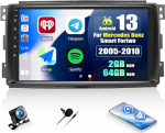 SIXWIN [2+64G] Android 13 autoraadio Mercedes Benz Smart Fortwo 2005-2010 koos Carplay / Android Car, 9-tolline mahtuvuslik puuteekraan koos WiFi GPS Bluetooth FM / RDS EQ + tagurduskaamera