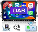 2 + 64 GB DAB/DAB+ Android 15 autoraadio koos navigatsioonis&uuml;steemiga VW Golf Polo Passat Skoda Seat jaoks - 9-tolline puuteekraan, traadita Carplay, Android Car, Bluetooth, RDS FM GPS WiFi HiFi SWC, tagurdamine