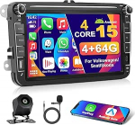 4+64G Motorsi autoraadio VW Seat/Skoda/Altea/Toledo/Leon/Altea XL koos Carplay/Android autoga, 8-tolline HD Stereo Con GPS/WiFi/FM/RDS/SWC/BT/USB/EQ/DSP/Canbus + tagurduskaamera