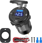 Linkstyle USB autolaadimise pistikupesa, kaks 27W PD USB C & 18W QC3.0 pesa koos LED voltmeetri ja l&uuml;litiga 12V/24V autole, veoautole, matkaautole