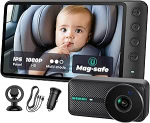 Magnetische Baby Kamera Auto, 12,7 cm (5 Zoll), 1080P HD IPS, magnetische Halterung, Auto-Nachtsicht, 360&deg; Drehung mit Split- und Zoom-Modus, USB-betriebene Autositzkamera f&uuml;r die R&uuml;ckseite
